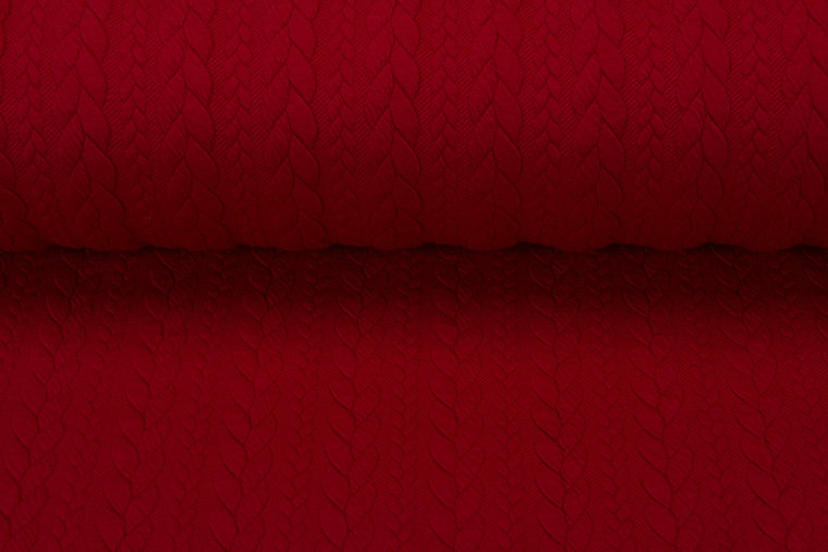 Strickstoff mit Zopfmuster dunkelrot