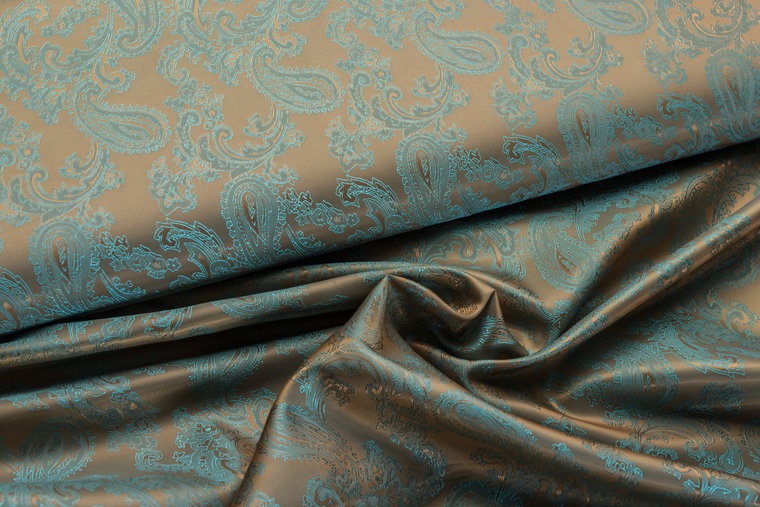 Futterstoff Jacquard Paisley VO83 gold-aqua