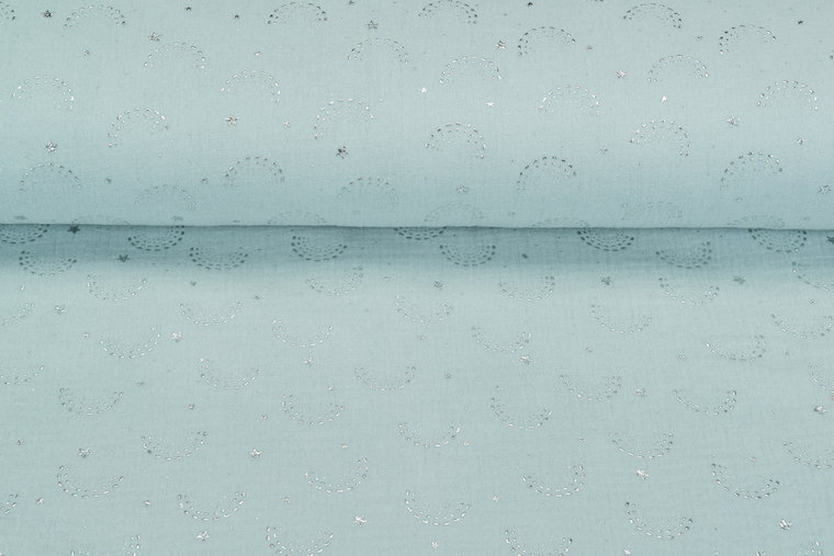 Baumwoll Musselin glitzer rainbow dropps silber mint