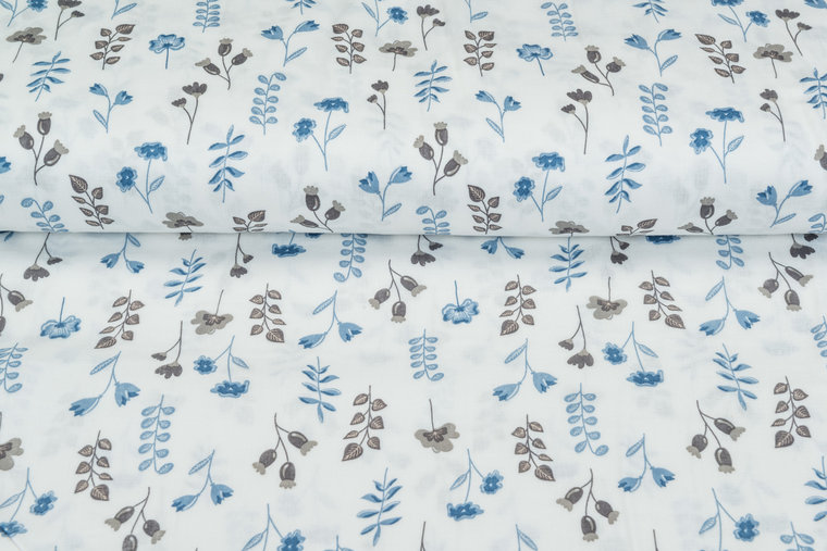 Baumwoll Musselin bedruckt glatt flower blauw-taupe