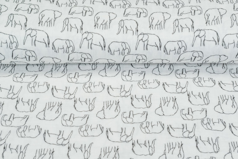 Baumwoll Musselin bedruckt elephant weiss