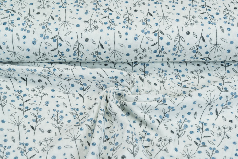 Baumwoll Musselin bedruckt flower blau