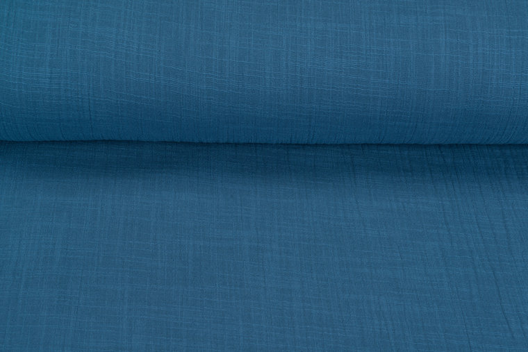 Baumwoll Musselin leinen look metalblau