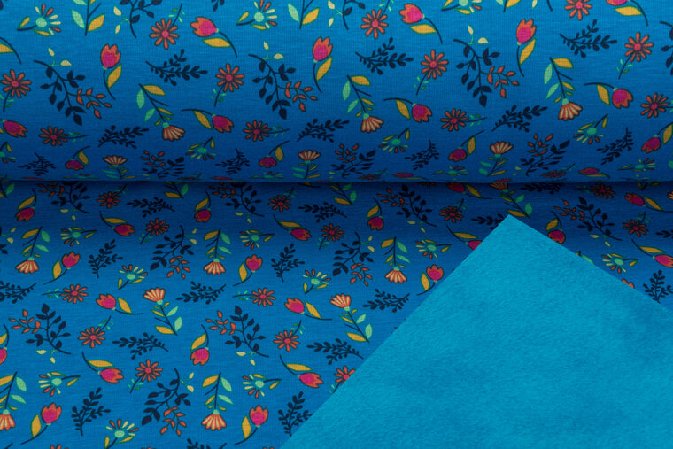 Alpenfleece bedruckt flower blau