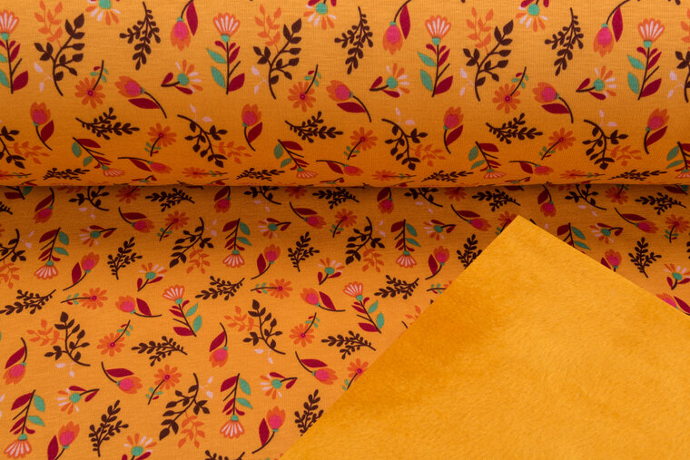 Alpenfleece bedruckt flower ockergelb
