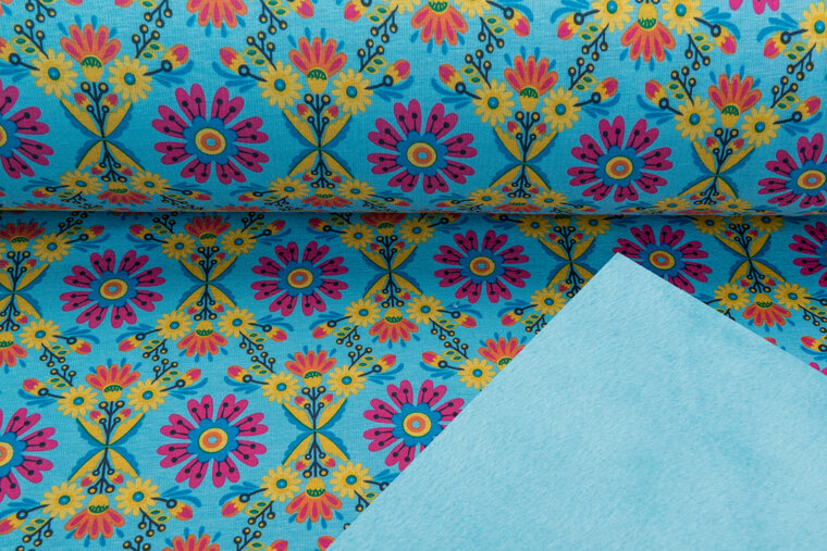 Alpenfleece bedruckt flower aqua