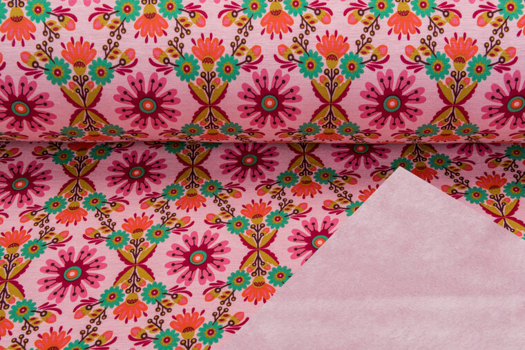 Alpenfleece bedruckt flower altrosa