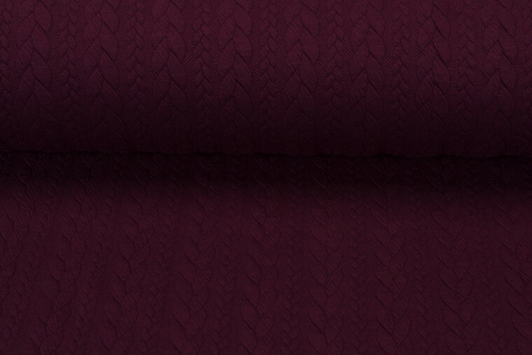 Strickstoff mit Zopfmuster aubergine