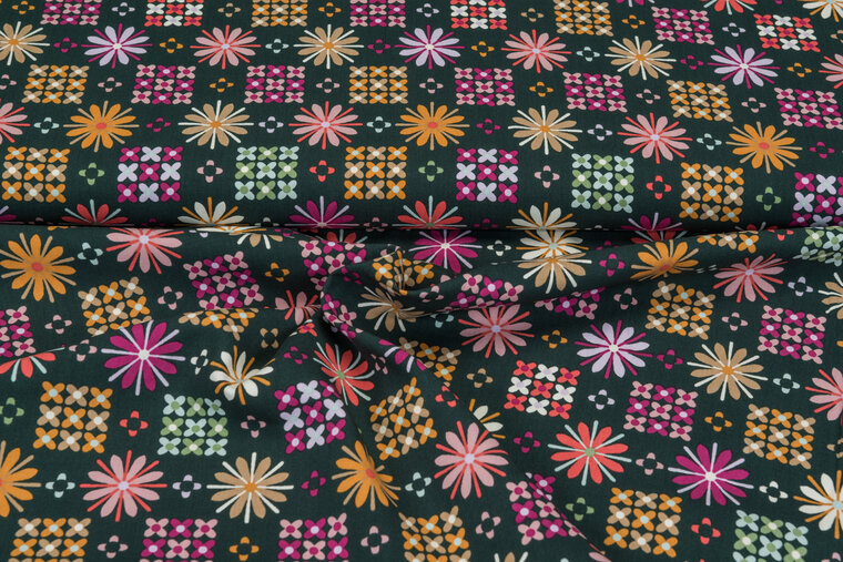 Viscose bedruckt retro flower 2