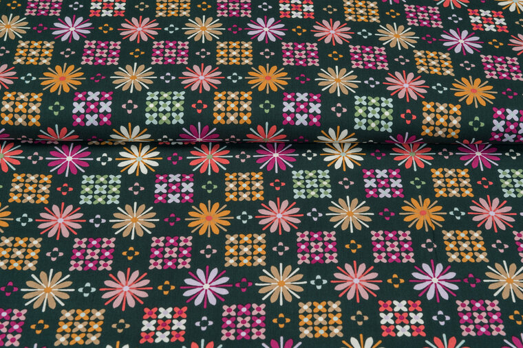 Viscose bedruckt retro flower 2