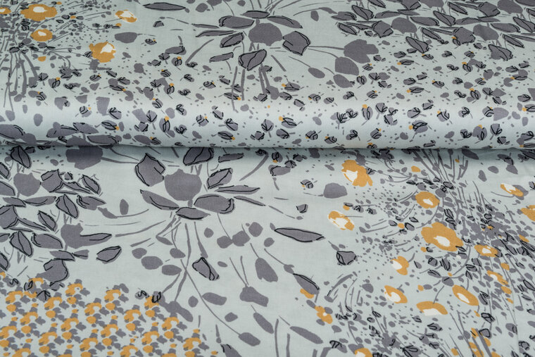 Viscose bedruckt flower grijs-oker