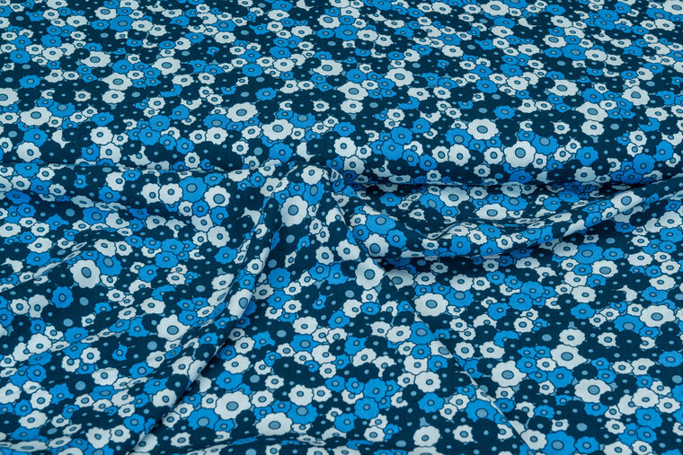 Viscose bedruckt retro blau-dunkelblau