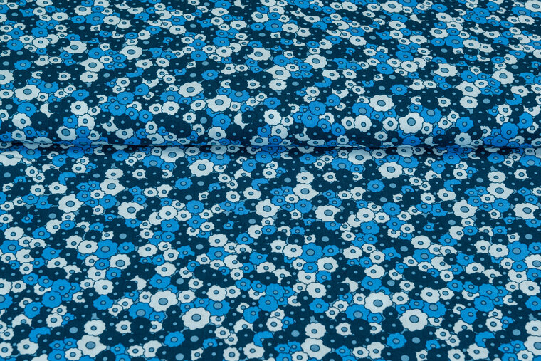 Viscose bedruckt retro blau-dunkelblau
