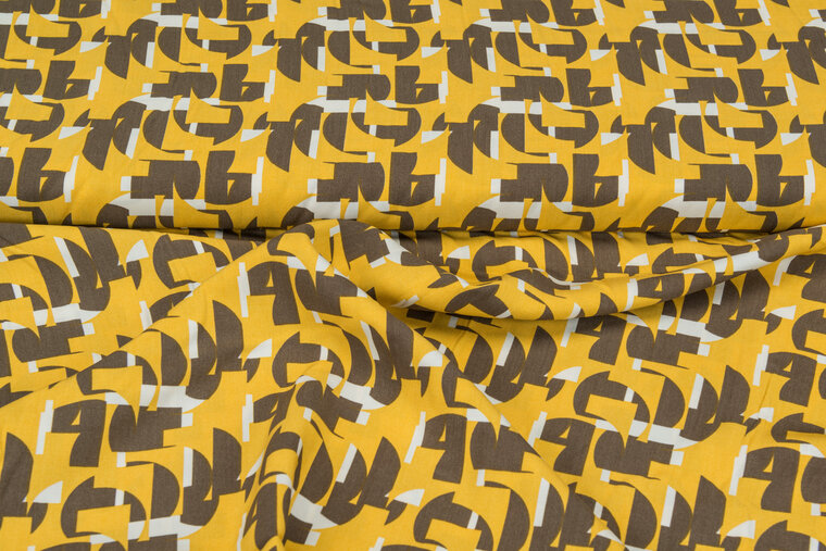 Viscose bedruckt retro ocker-braun
