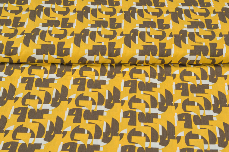 Viscose bedruckt retro ocker-braun