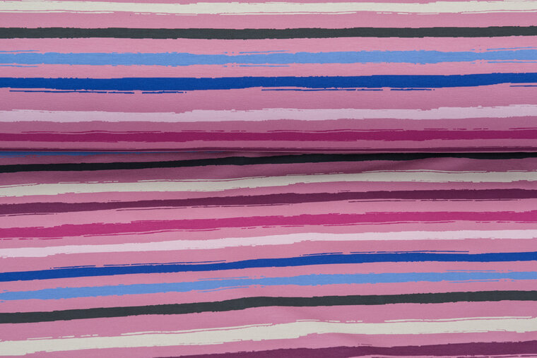 French Terry bedrukt multi stripes altrosa