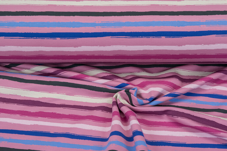 French Terry bedrukt multi stripes altrosa