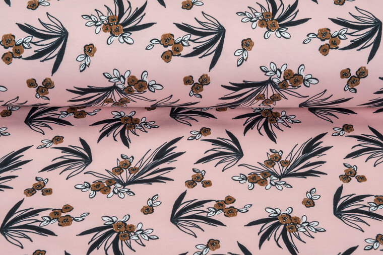 French Terry bedrukt flower hellrosa