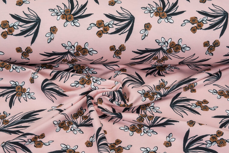 French Terry bedrukt flower hellrosa