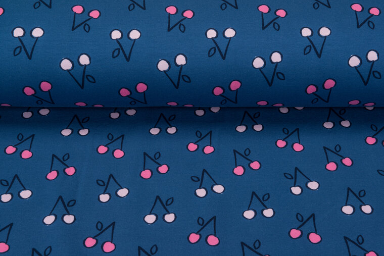 French Terry bedrukt cherry blau