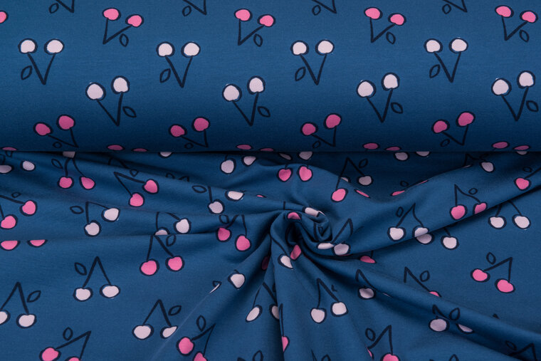 French Terry bedrukt cherry blau