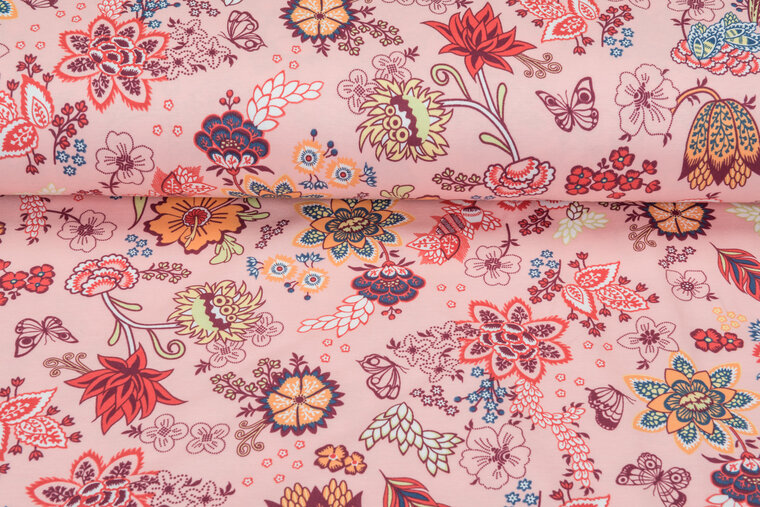 Baumwolljersey bedruckt colorful retro rosa