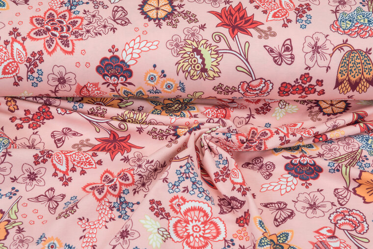 Baumwolljersey bedruckt colorful retro rosa