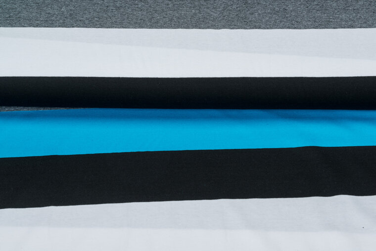 Baumwolljersey bedruckt 3-stripes blau-grau
