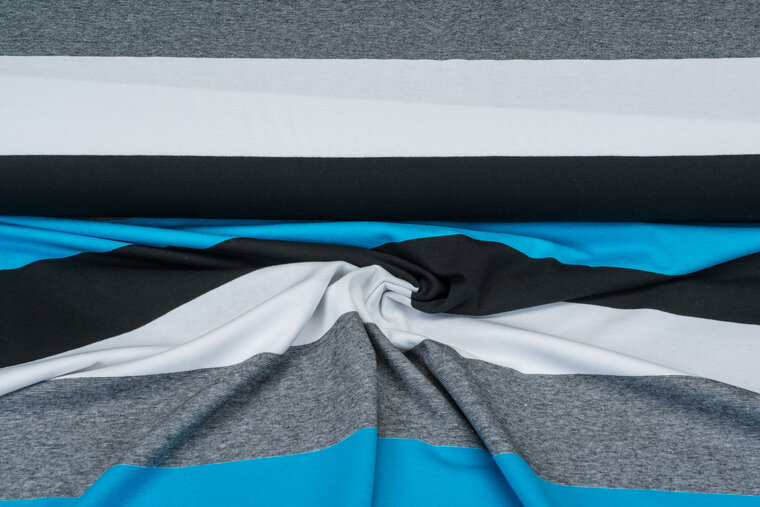 Baumwolljersey bedruckt 3-stripes blau-grau
