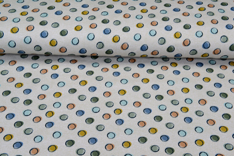 French Terry bedrukt colorful dots sand