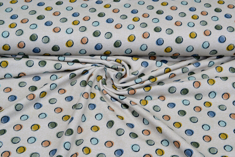 French Terry bedrukt colorful dots sand
