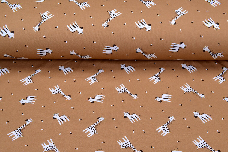 French Terry bedrukt giraffe dunkel beige