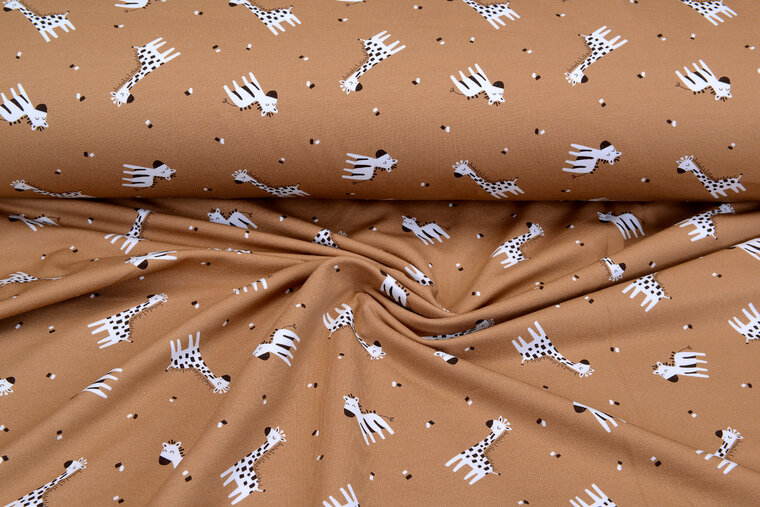 French Terry bedrukt giraffe dunkel beige