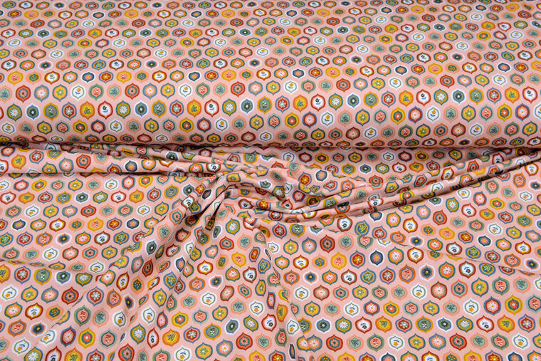Baumwolljersey bedruckt retro flowers altrosa