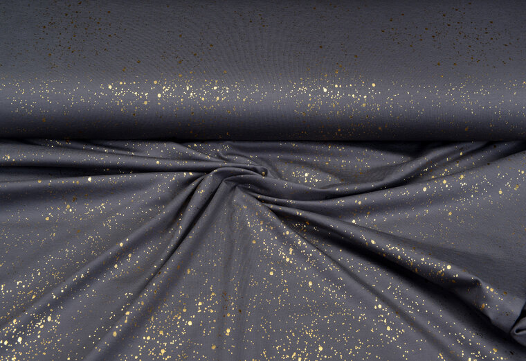 Baumwolljersey bedruckt glitter dots dunkelgrau-gold