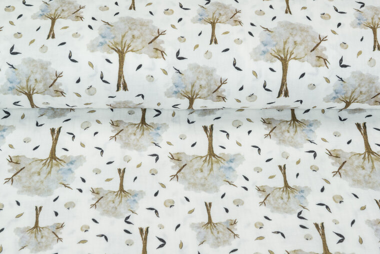 Baumwoll Musselin bedruckt apple tree taupe