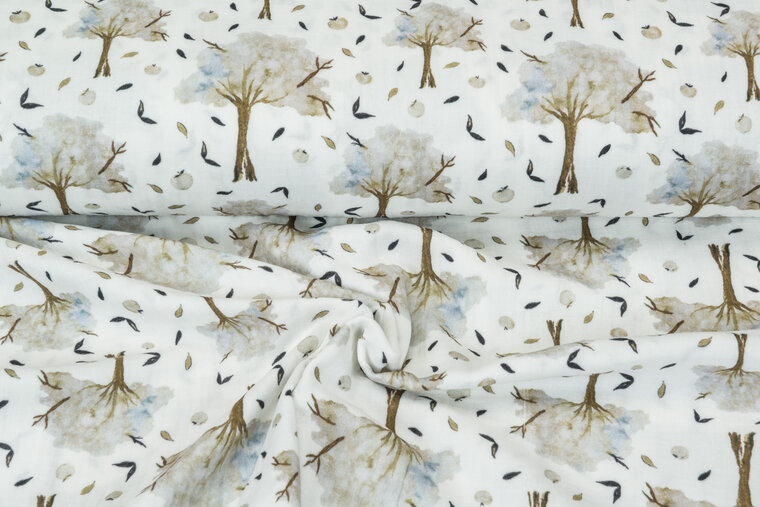 Baumwoll Musselin bedruckt apple tree taupe