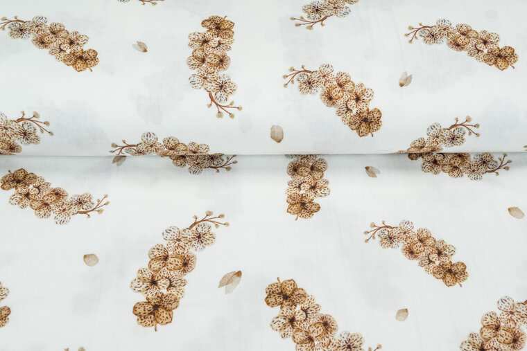 Baumwoll Musselin bedruckt big cotton twigs weiss