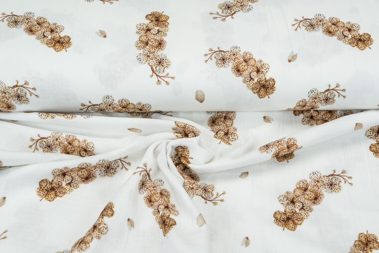 Baumwoll Musselin bedruckt big cotton twigs weiss