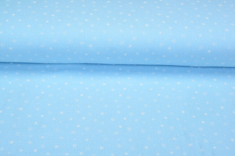 Baumwoll Musselin bedruckt stars en dots hellblau