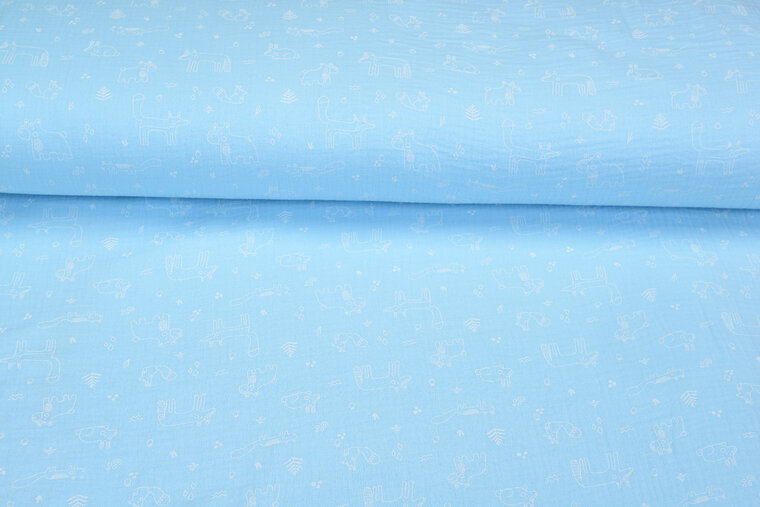 Baumwoll Musselin bedruckt cute forrest hellblau