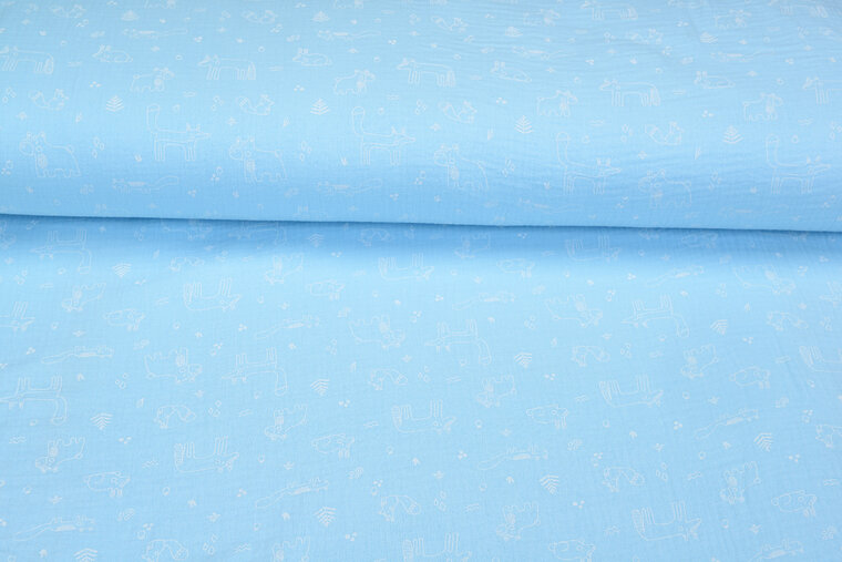 Baumwoll Musselin bedruckt cute forrest hellblau