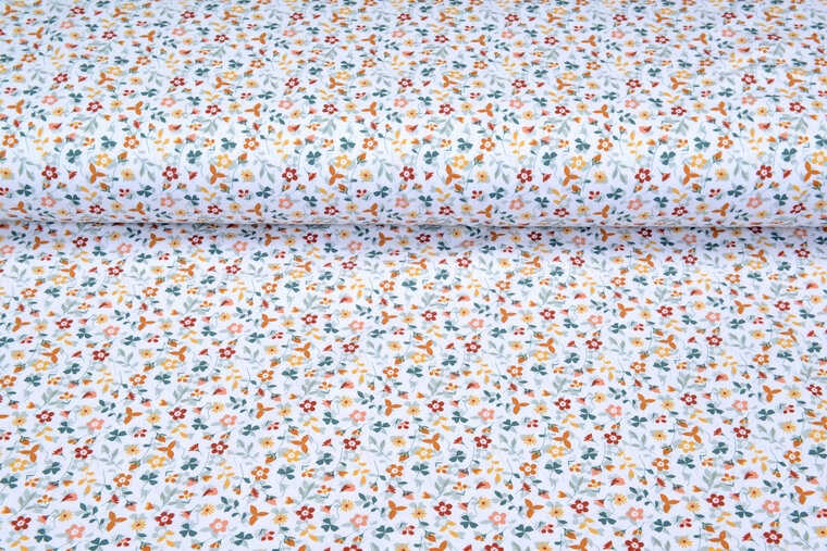 Baumwolljersey bedruckt little flower weiss