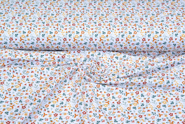 Baumwolljersey bedruckt little flower weiss