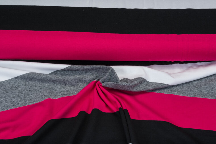 Baumwolljersey bedruckt 3-stripes rosa-grau