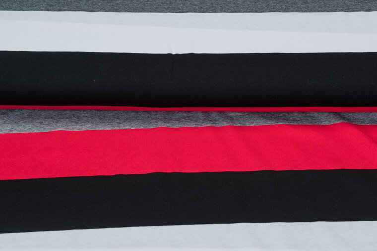 Baumwolljersey bedruckt 3-stripes rot-grau
