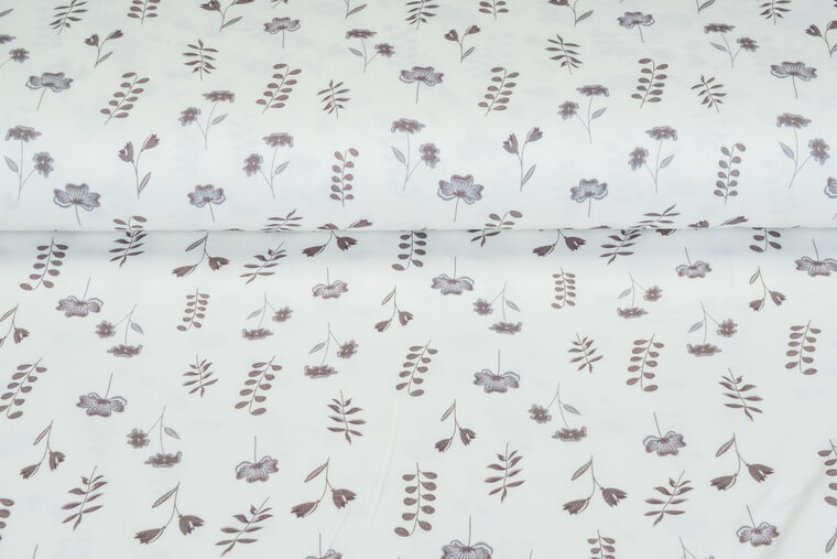Baumwolljersey bedruckt Flower twigs taupe-grau