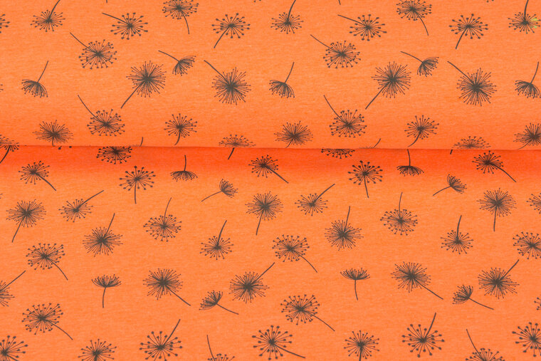 Baumwolljersey bedruckt Neon Blowball orange