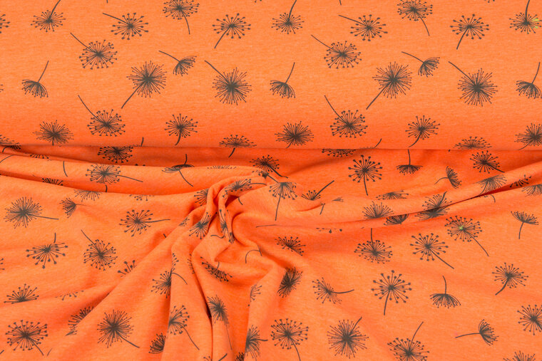 Baumwolljersey bedruckt Neon Blowball orange