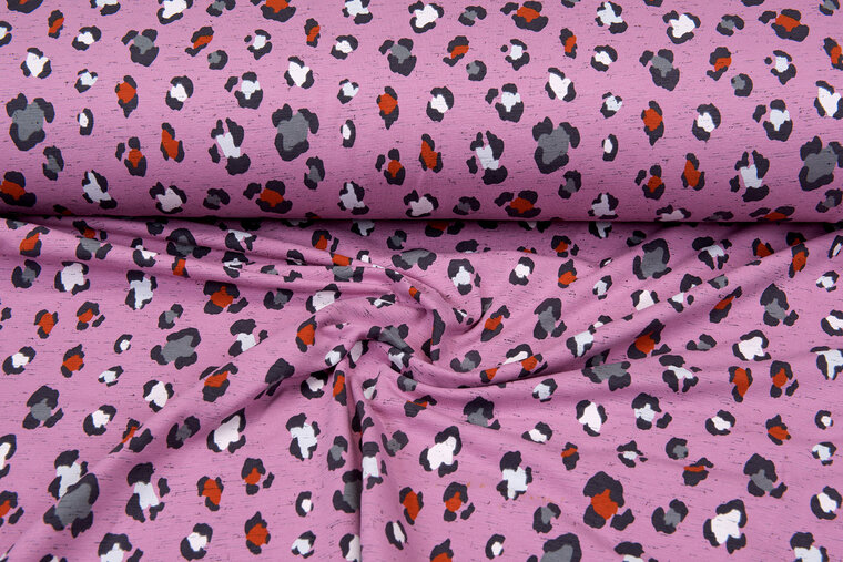 Baumwolljersey bedruckt multicolor panther altrosa